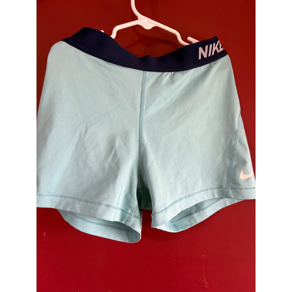 Nike Pro Dri-FIT Women Compression Shorts Light Blue Navy Size Large